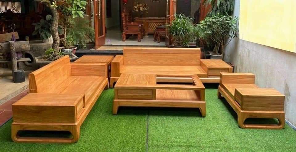 Bàn ghế gỗ phòng khách 2 văng đẹp mẫu mới 2025